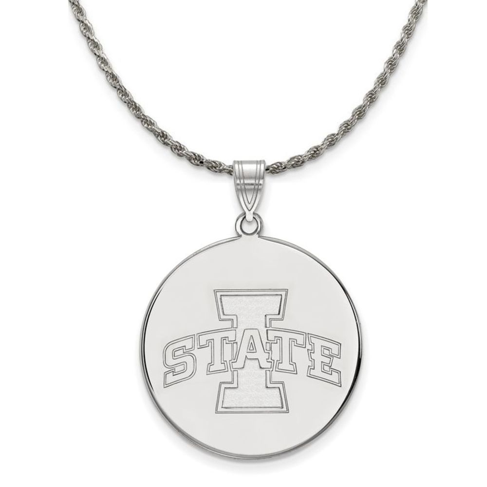 Sterling Silver Iowa State XL Disc Pendant Necklace - 26 Inch